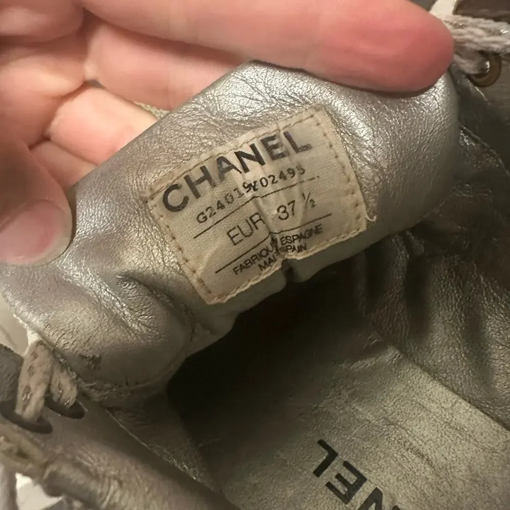 Chanel Training Sneakers Size 37.5 Mesh Shoes Gray Logo Y2K Luxury Designer